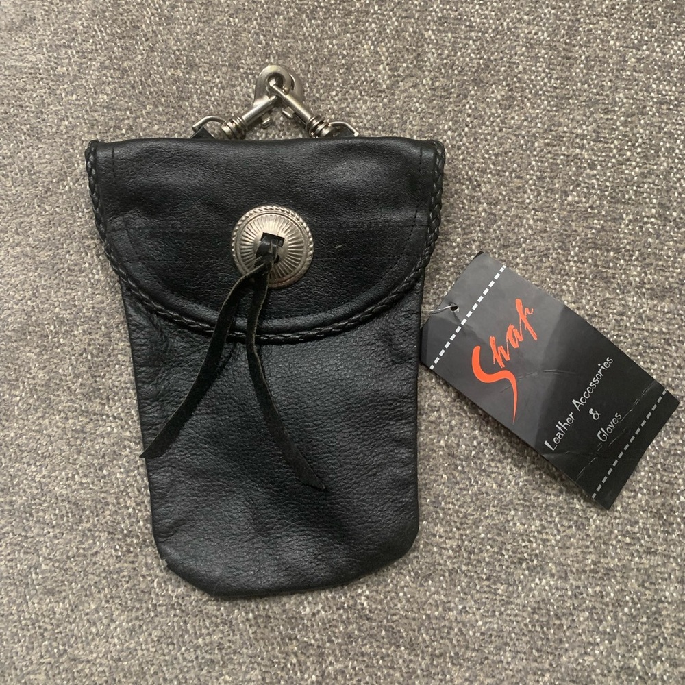 Black Leather Pouch with Silver Concho Motorcycle Bag NWT